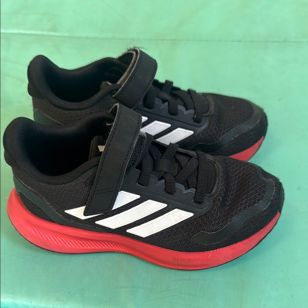 Adidas toddler Black Sneakers with Red Soles like new size 12